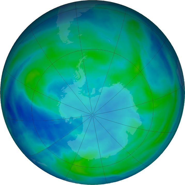 Antarctic ozone map for 15 April 2021